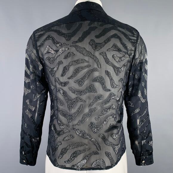 VERSUS by GIANNI VERSACE Size 34 Black Shimmery Marble Long Sleeve Shirt - Picture 3 of 4